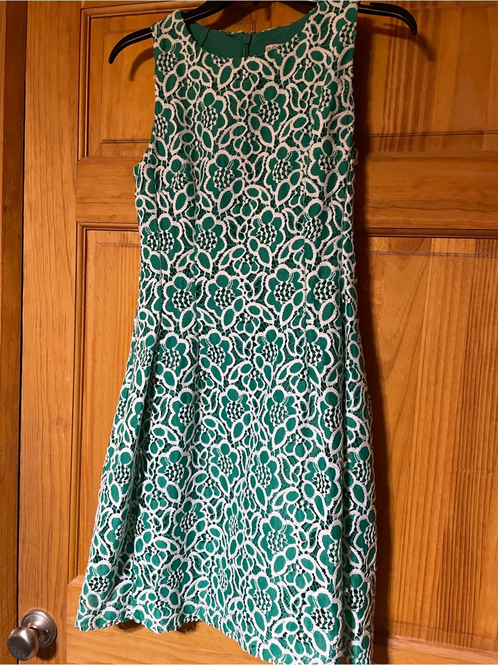 eva mendes for New York & Company Teal Dress with White Lace Detail